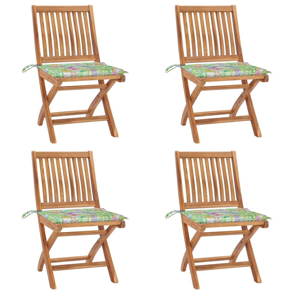Chaises pliables de jardin avec coussins 4 pcs Teck solide