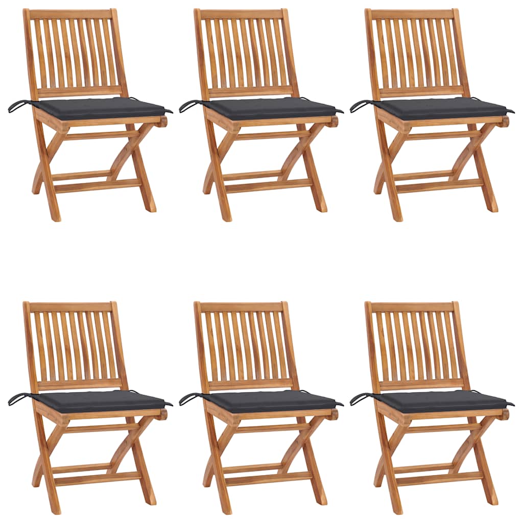 vidaXL Klappbare Gartenstühle mit Kissen 6 Stk. Massivholz Teak