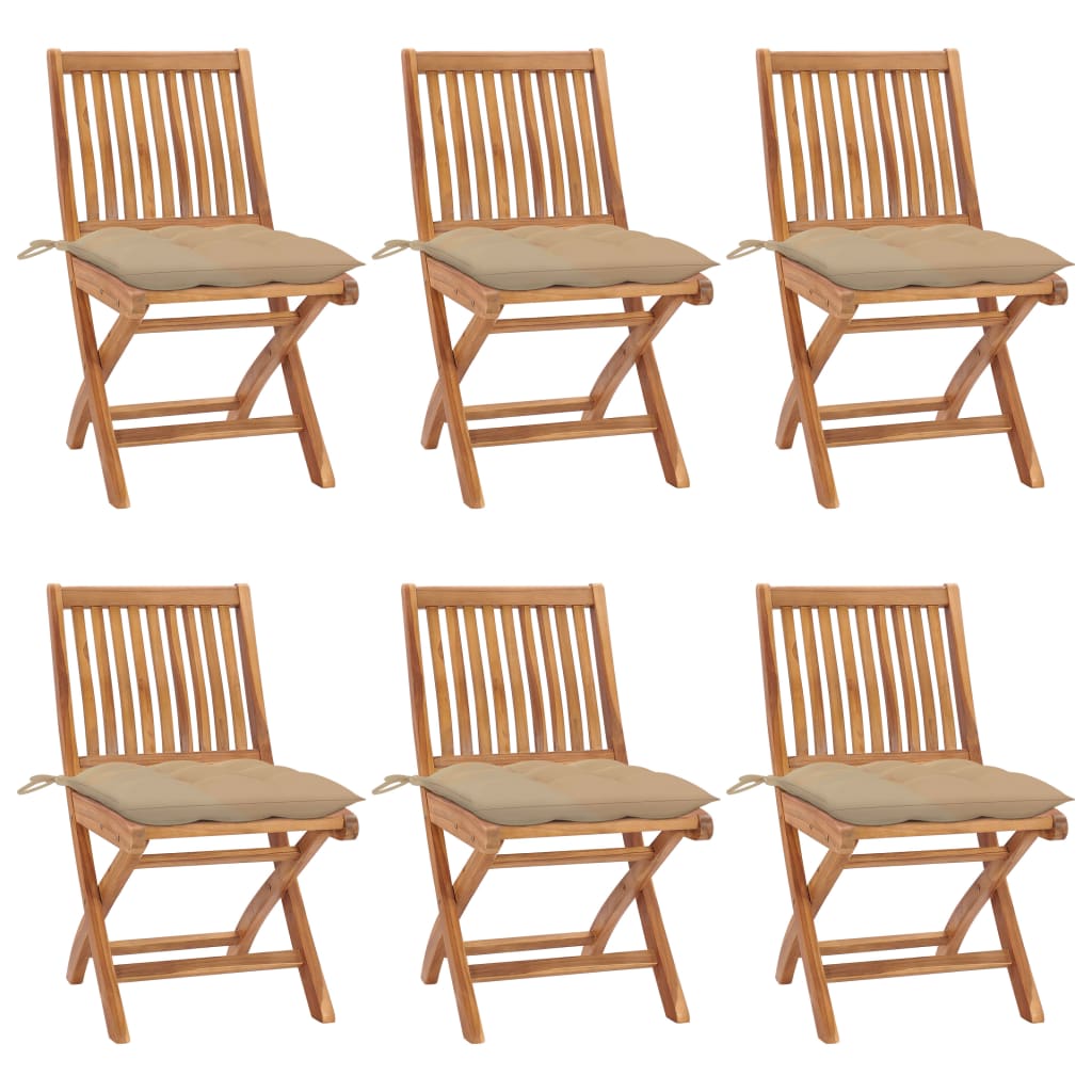 vidaXL Skládací zahradní židle s poduškami 6 ks masivní teak
