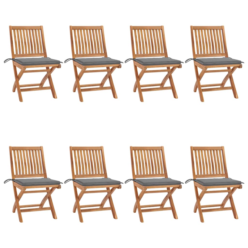 Chaises pliables de jardin avec coussins 8 pcs Teck solide