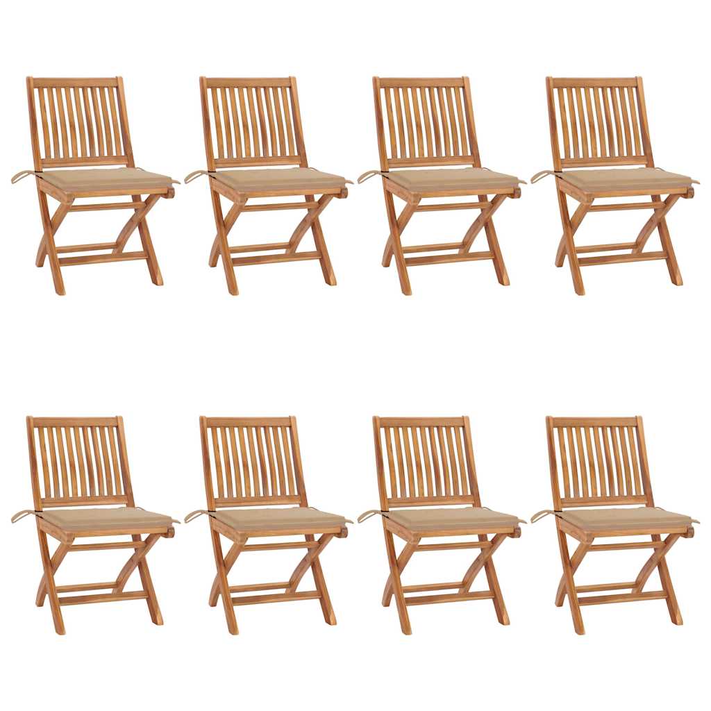 vidaXL Skládací zahradní židle s poduškami 8 ks masivní teak