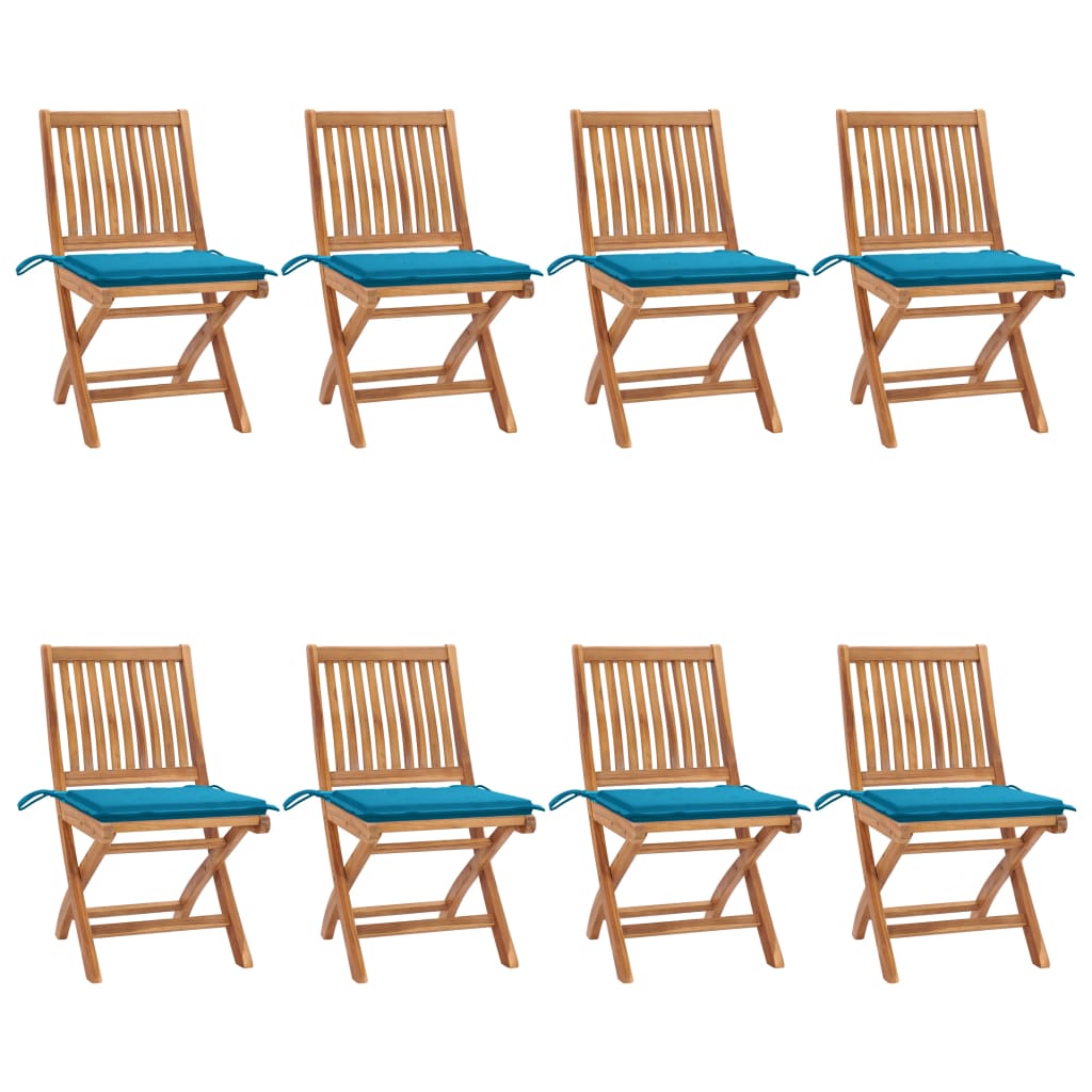 vidaXL Skládací zahradní židle s poduškami 8 ks masivní teak