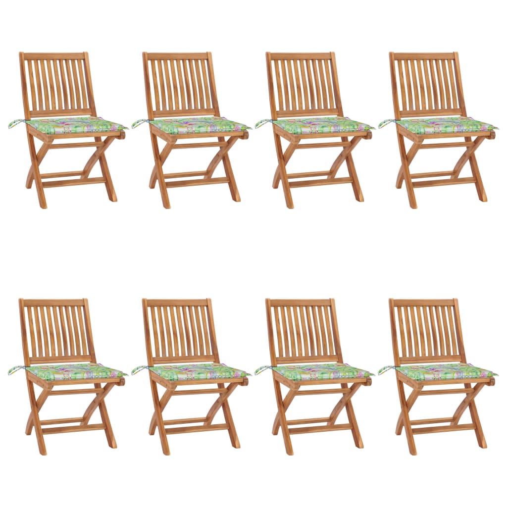 Chaises pliables de jardin avec coussins 8 pcs Teck solide
