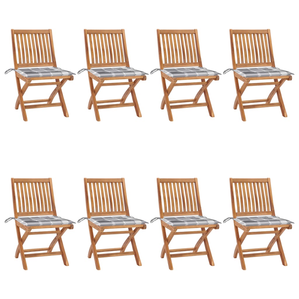 vidaXL Klappbare Gartenstühle mit Kissen 8 Stk. Massivholz Teak