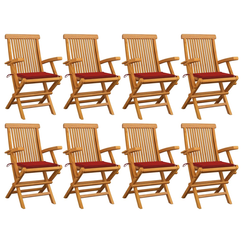 Gartenstühle mit Roten Kissen 8 Stk. Massivholz Teak kaufen
