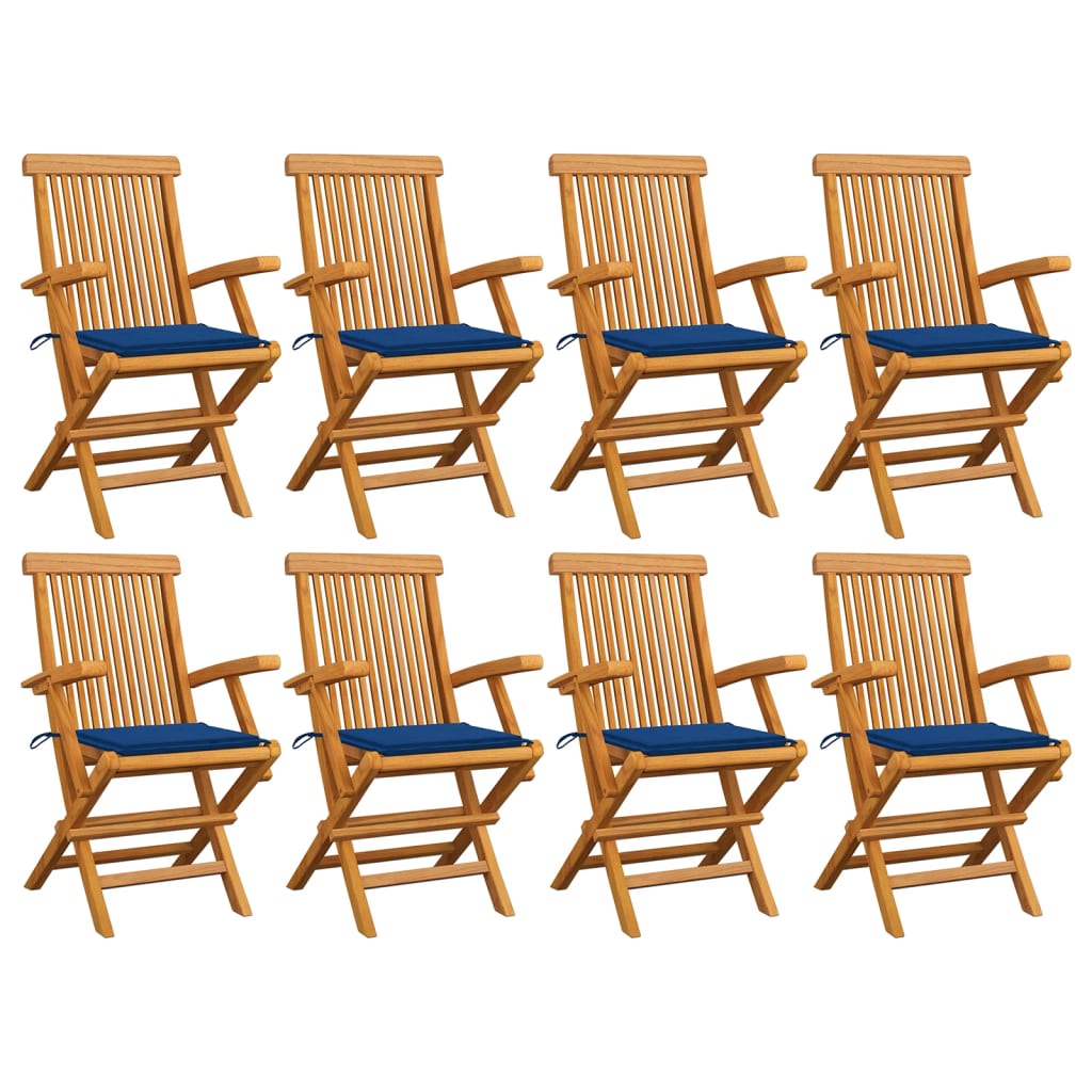 Sodo kėdės su mėlynomis pagalvėlėmis, 8vnt., tikmedžio masyvas | Stepinfit