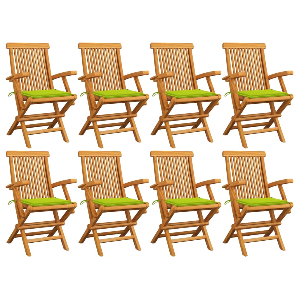 Gartenstühle mit Hellgrünen Kissen 8 Stk. Massivholz Teak kaufen