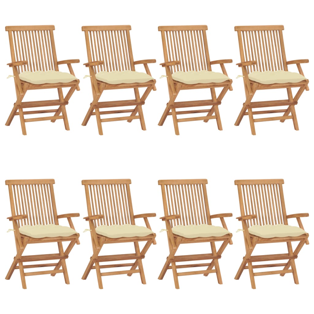 vidaXL Zahradní židle s krémově bílými poduškami 8 ks masivní teak