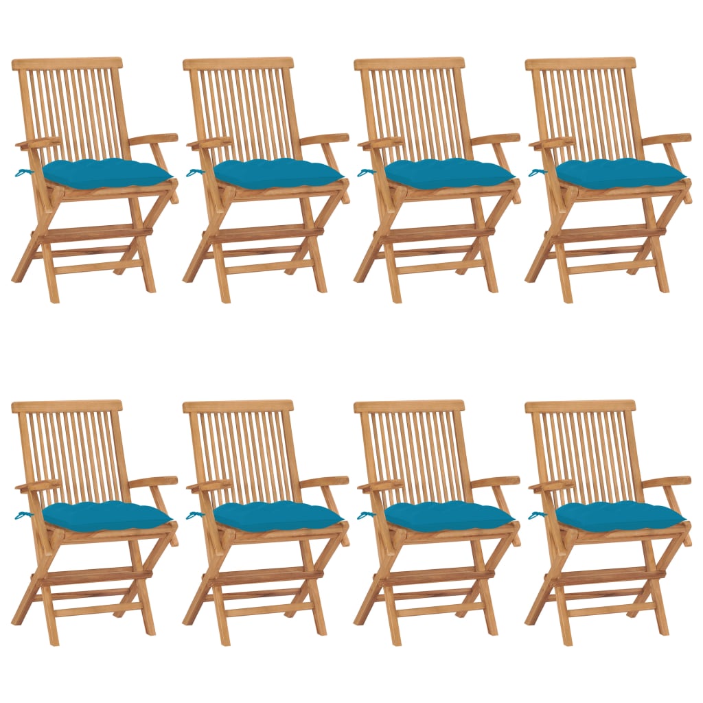 Gartenstühle mit Hellblauen Kissen 8 Stk. Massivholz Teak