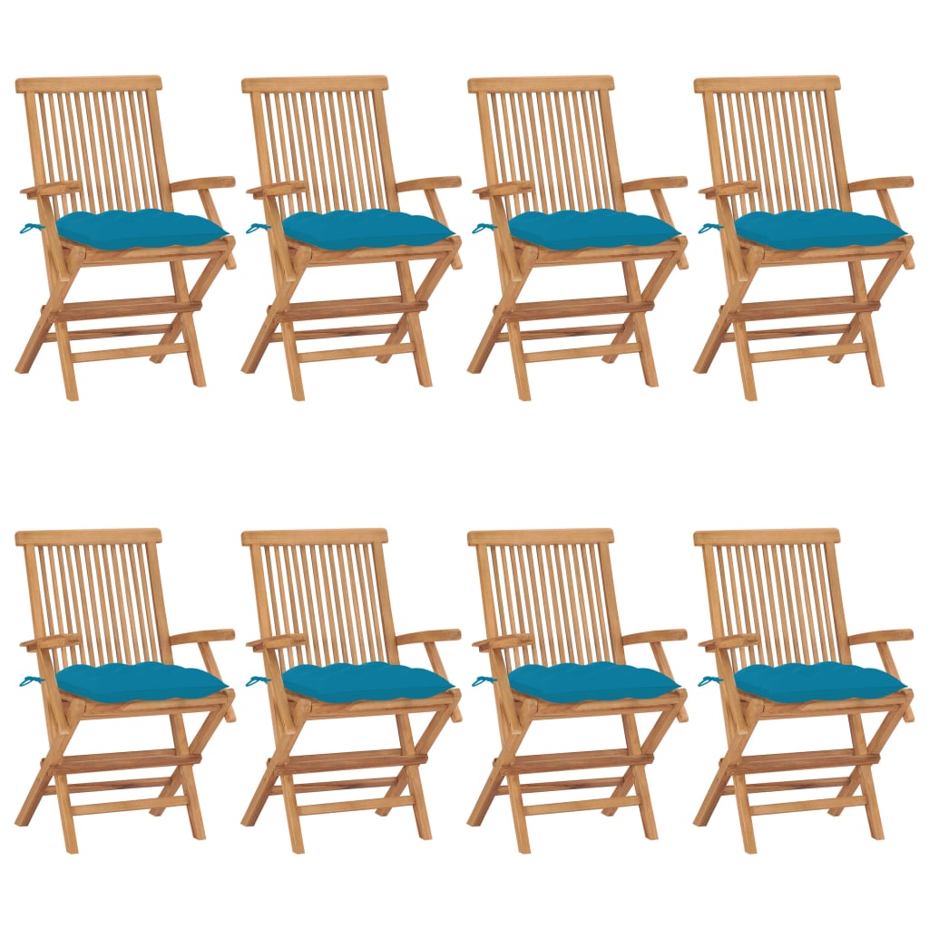 vidaXL Chaises de jardin avec coussins bleu clair 8 pcs Teck massif