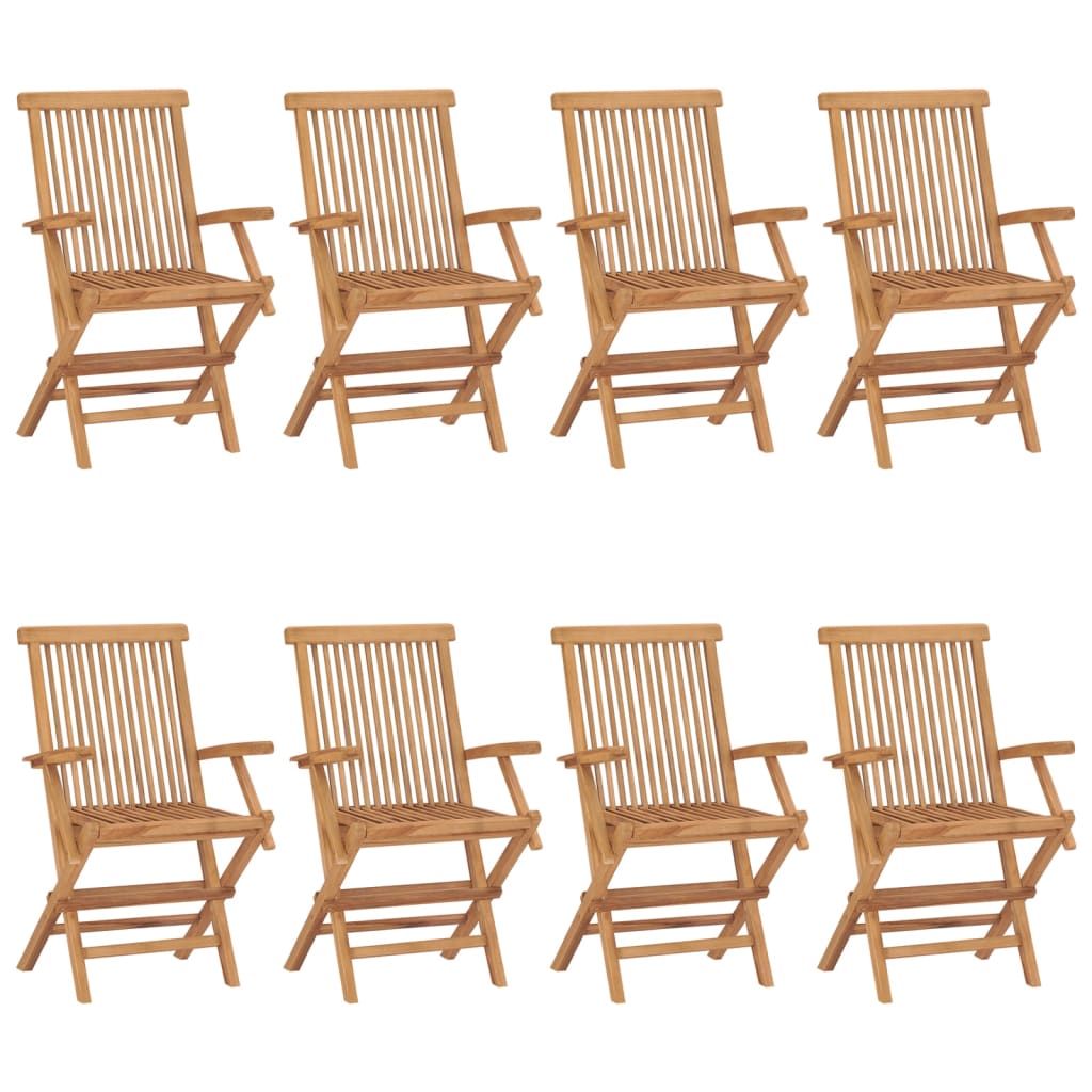 vidaXL Záhradné stoličky s čiernymi podložkami 8 ks tíkový masív