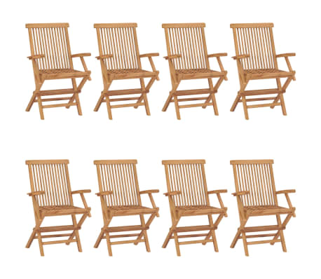 vidaXL Patio Chairs with Black Cushions 8 pcs Solid Teak Wood