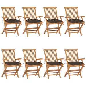 Vrtni stoli s taupe blazinami 8 kosov trdna tikovina