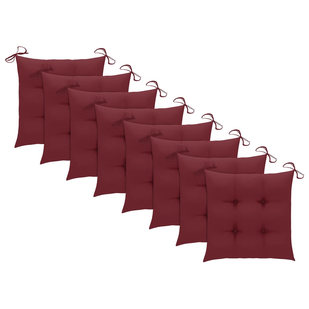 imagem de vidaXL Cadeiras de jardim + almofadões vermelho tinto 8pcs teca maciça10