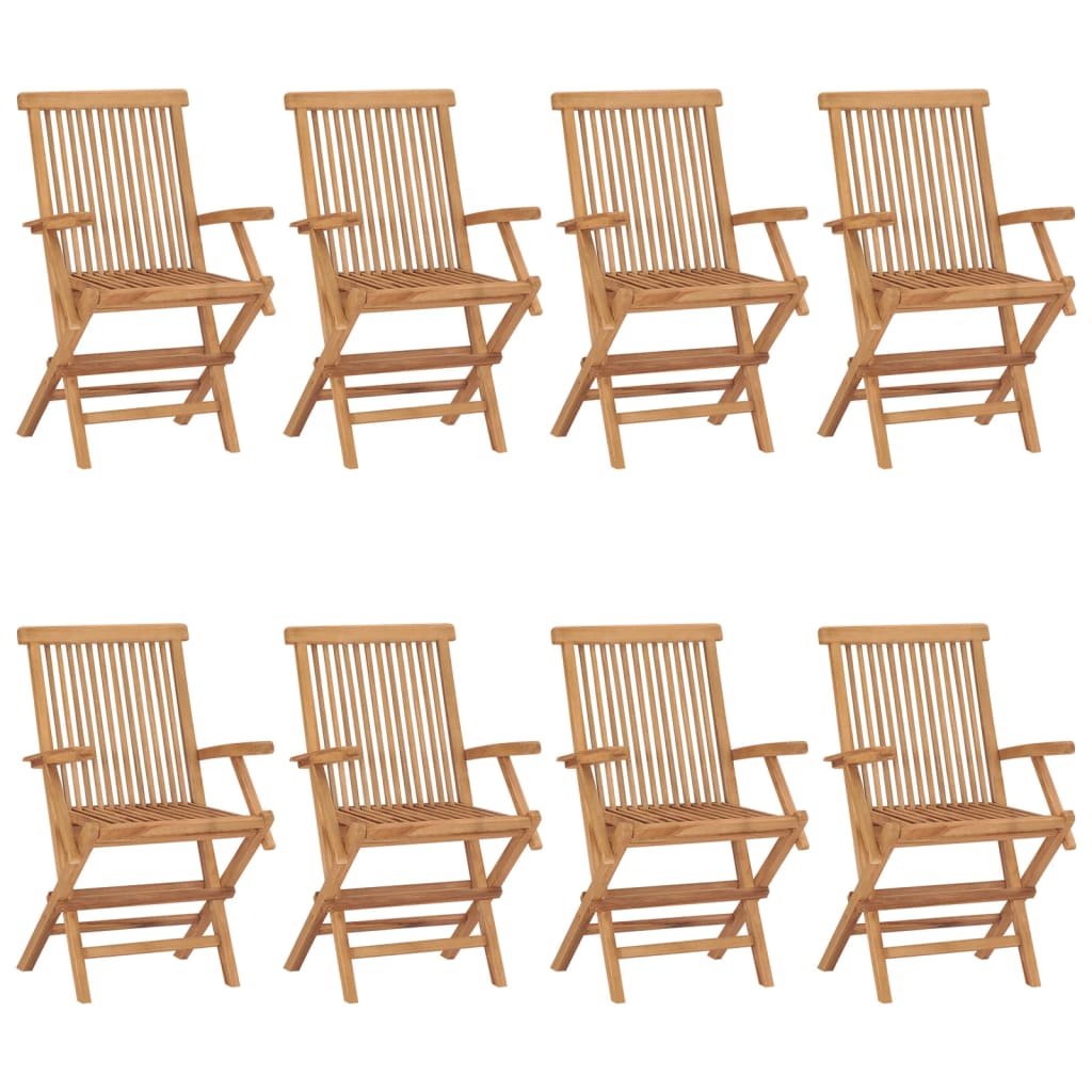 vidaXL Krzesła ogrodowe z jasnozielonymi poduszkami, 8 szt., tekowe
