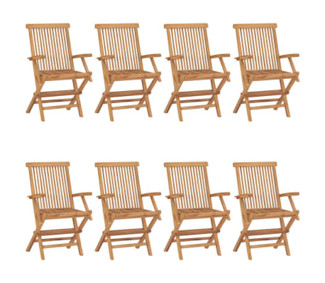 vidaXL Patio Chairs with Bright Green Cushions 8 pcs Solid Teak Wood