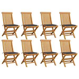 Vrtni stoli z antracitnimi blazinami 8 kosov trdna tikovina