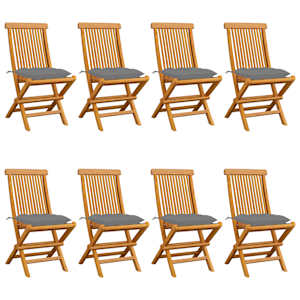 Vrtni stoli s sivimi blazinami 8 kosov trdna tikovina