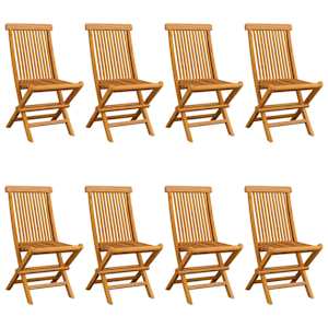 vidaXL Gartenst&uuml;hle mit Gr&uuml;nen Kissen 8 Stk. Massivholz Teak