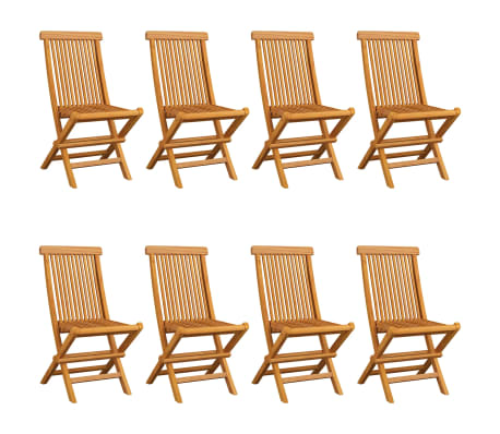 vidaXL Gartenst&uuml;hle mit Hellgr&uuml;nen Kissen 8 Stk. Massivholz Teak