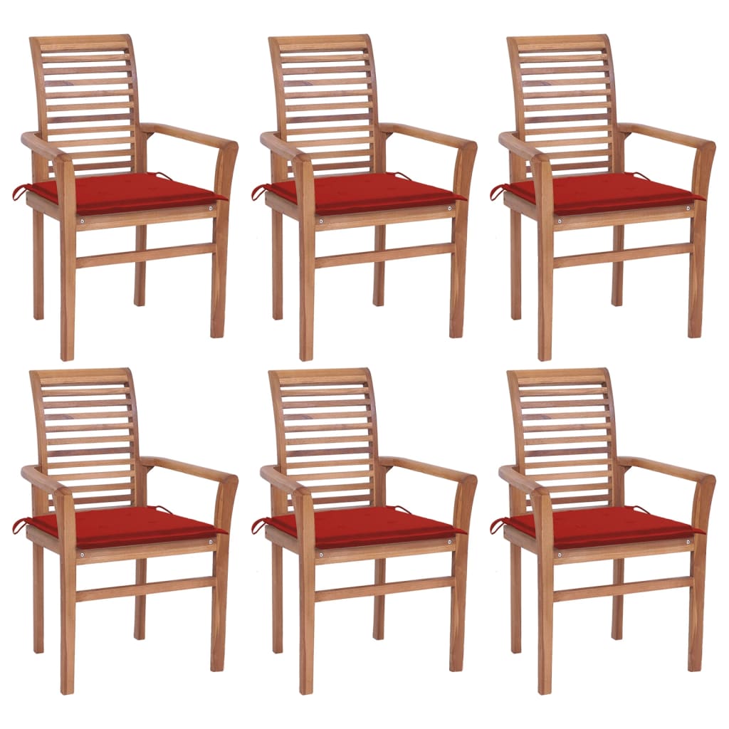 Blagovaonske stolice s crvenim jastucima 6 kom od tikovine