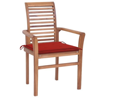 vidaXL Valgomojo kėdės su raudonomis pagalvėlėmis, 6vnt., tikmedis