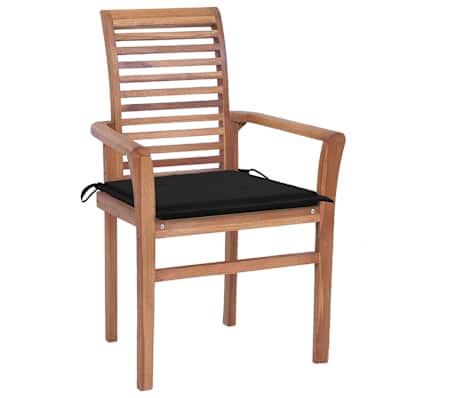vidaXL Chaises &agrave; manger lot de 6 avec coussins noir Bois teck solide