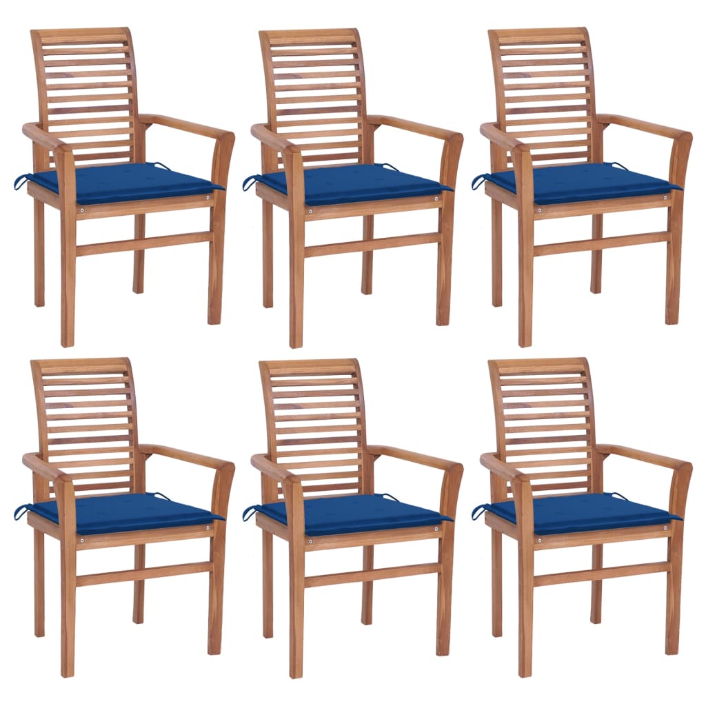 Jídelní židle 6 ks královsky modré podušky masivní teak