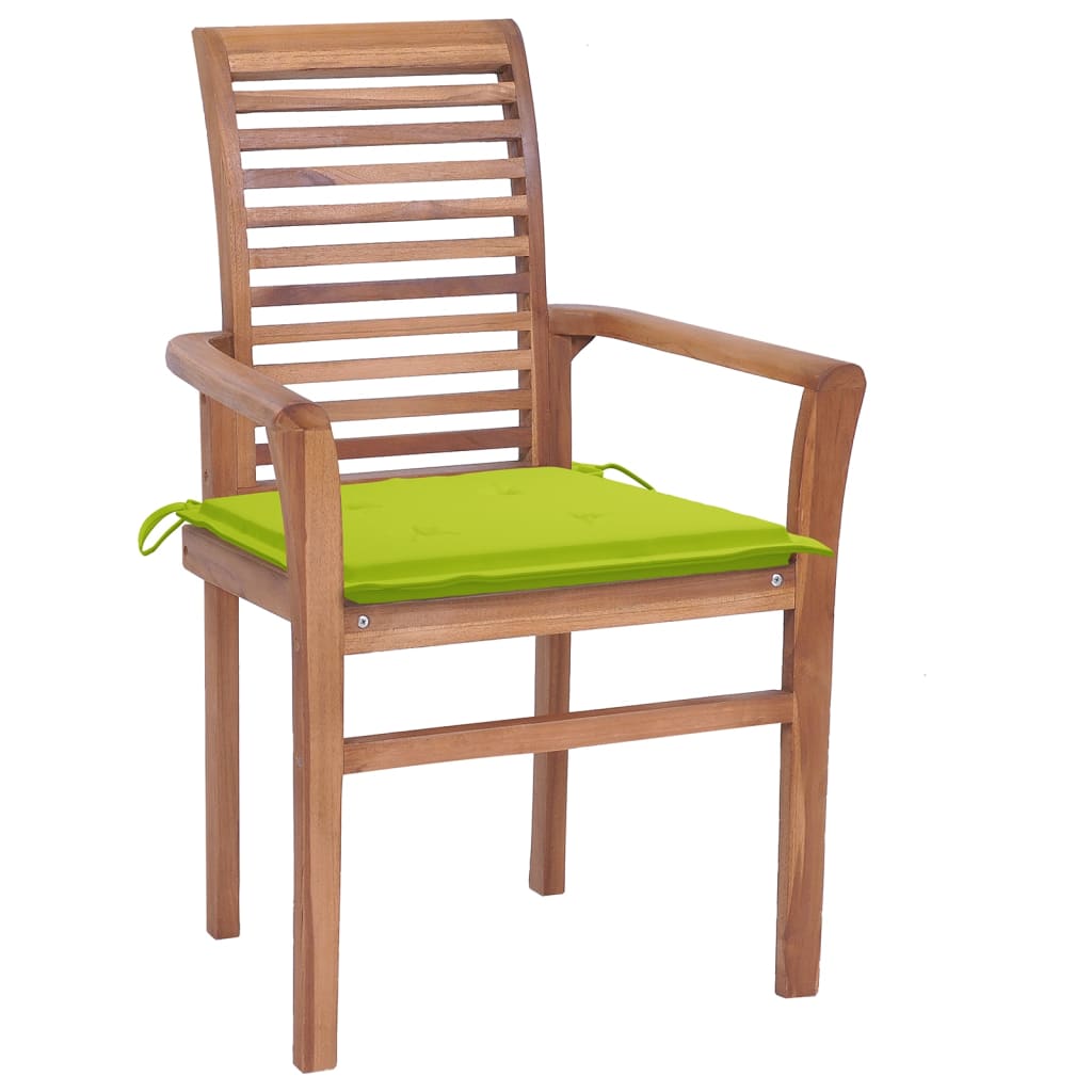 vidaXL spisebordsstole 6 stk. med lysegrønne hynder massivt teaktræ