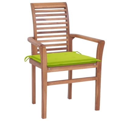 vidaXL Трапезни столове, 6 бр, с яркозелени възглавници, тик масив