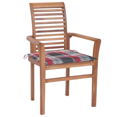 vidaXL Chaises &agrave; manger lot de 6 coussins &agrave; carreaux rouge Teck solide