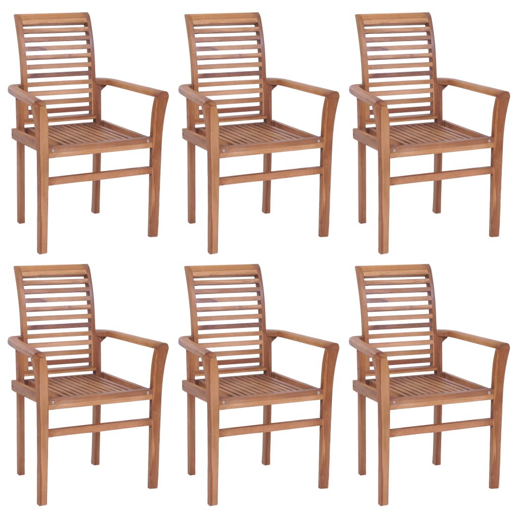 vidaXL Krzesła stołowe z czarnymi poduszkami, 6 szt., drewno tekowe