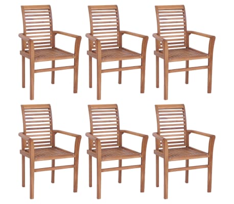 vidaXL Krzesła stołowe z czarnymi poduszkami, 6 szt., drewno tekowe