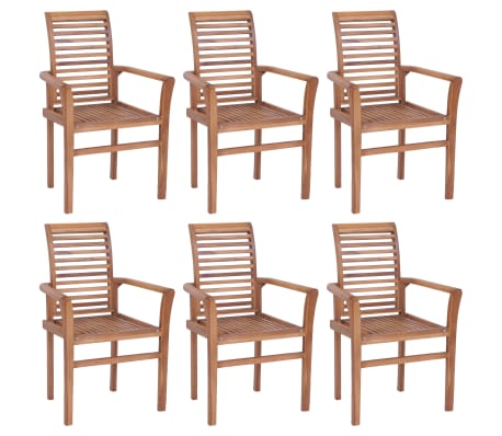 vidaXL Καρέκλες Τραπεζαρίας 6 τεμ. Μασίφ Ξύλο Teak & Μπλε Μαξιλάρια