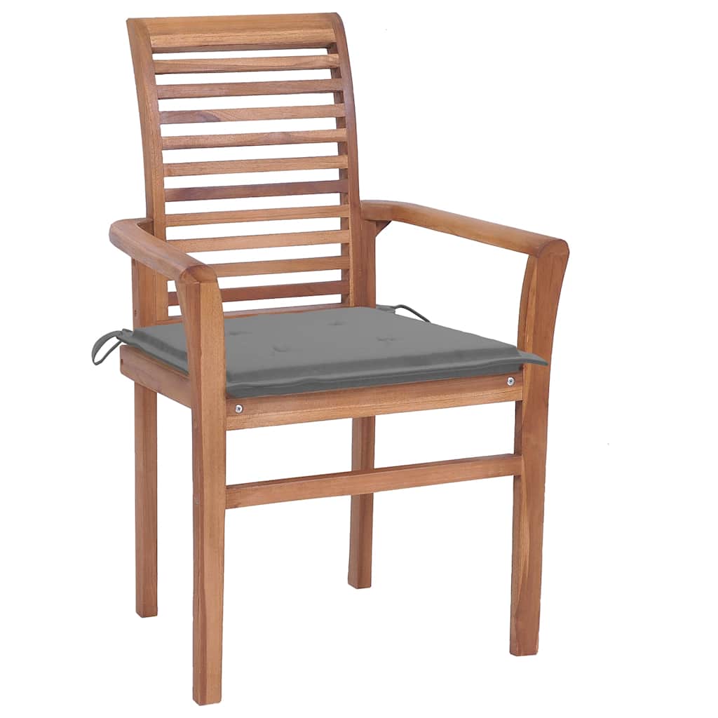 

vidaXL Eetkamerstoelen 8 st met grijze kussens massief teakhout