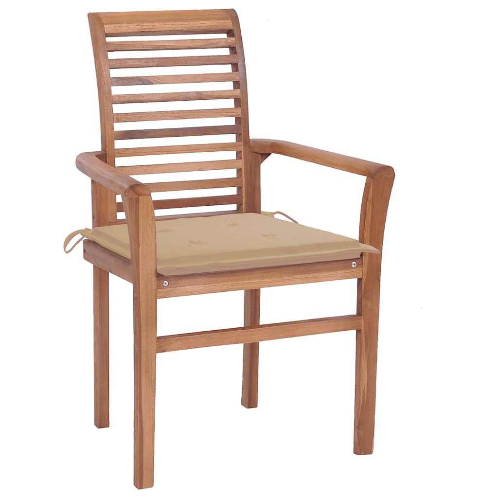 

vidaXL Eetkamerstoelen 8 st met beige kussens massief teakhout