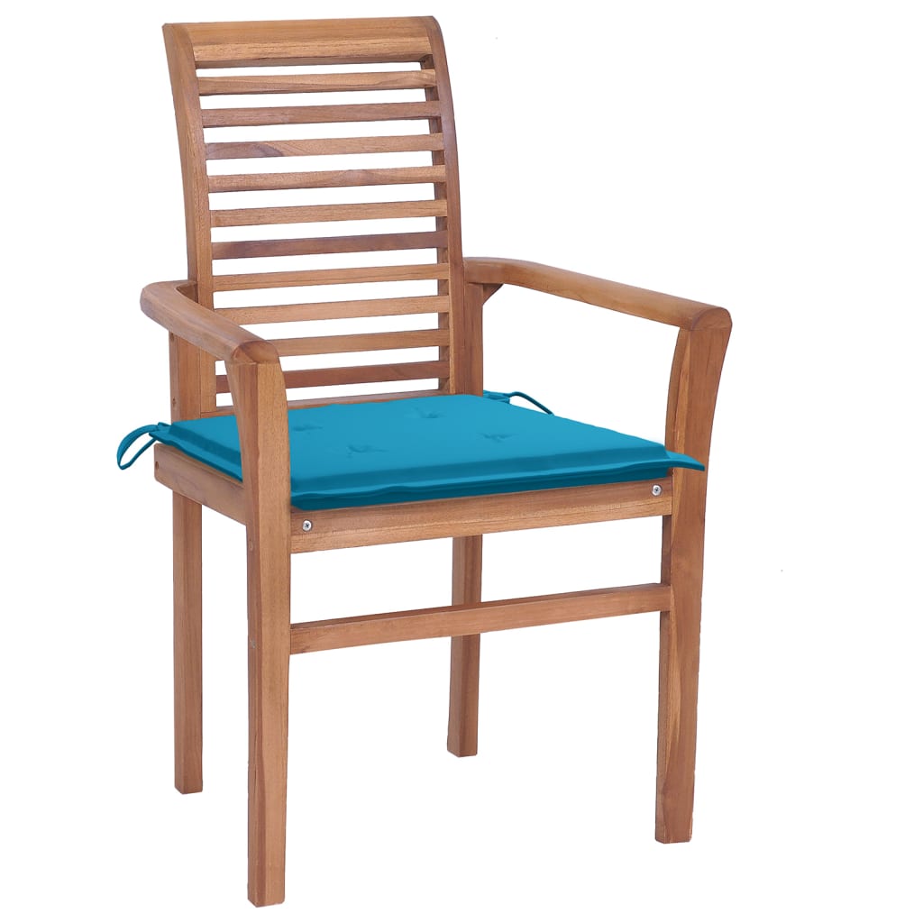 

vidaXL Eetkamerstoelen 8 st met blauwe kussens massief teakhout