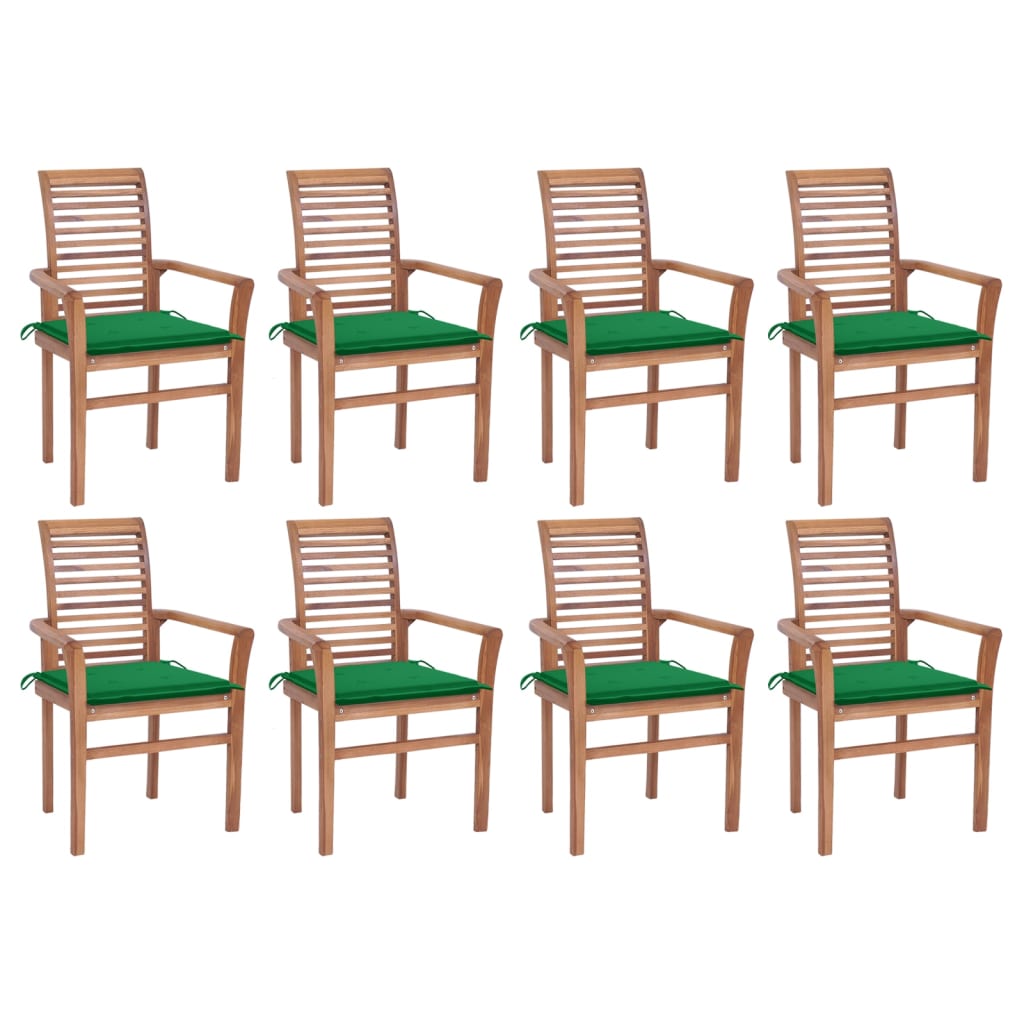 Jídelní židle 8 ks zelené podušky masivní teak