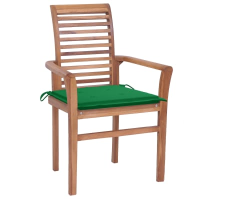 vidaXL Καρέκλες Τραπεζαρίας 8 τεμ. Μασίφ Ξύλο Teak & Πράσινα Μαξιλάρια