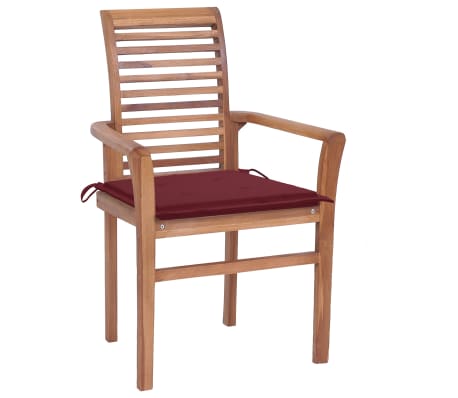 vidaXL Chaises à dîner 8pcs avec coussins bordeaux Bois de teck solide