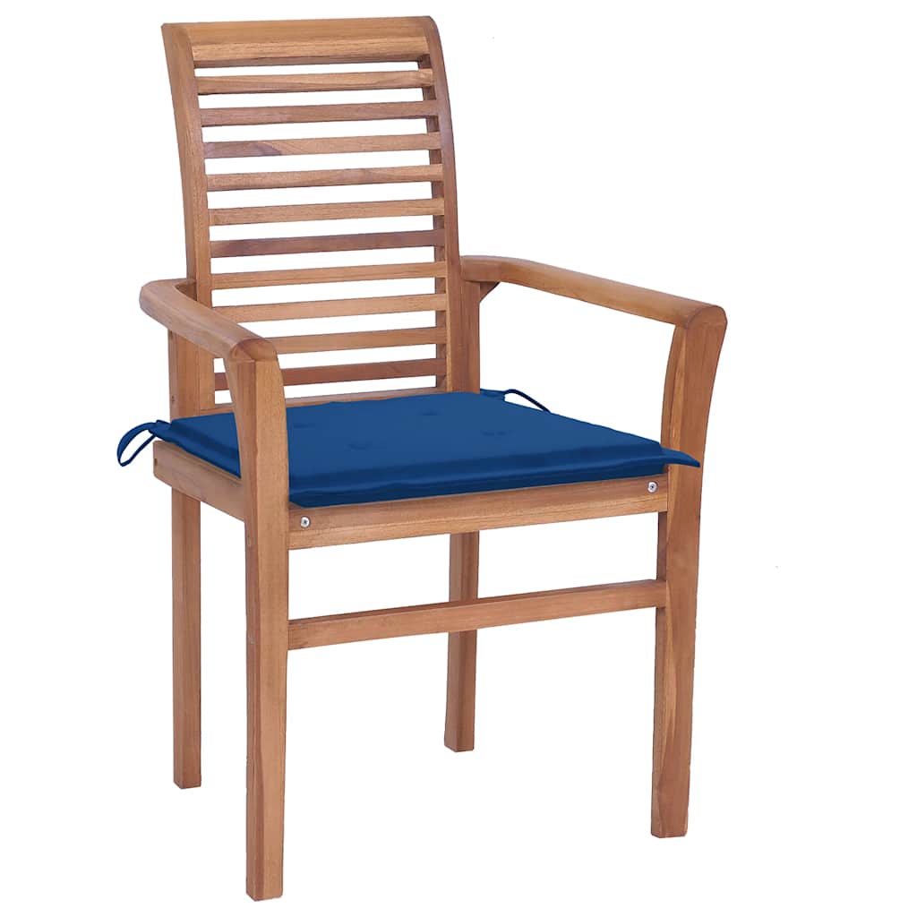 

vidaXL Eetkamerstoelen 8 st met koningsblauwe kussens massief teakhout