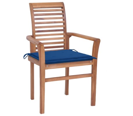 vidaXL Chaises à manger lot de 8 avec coussins bleu royal Teck solide