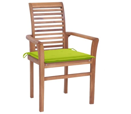 vidaXL Трапезни столове, 8 бр, с яркозелени възглавници, тик масив