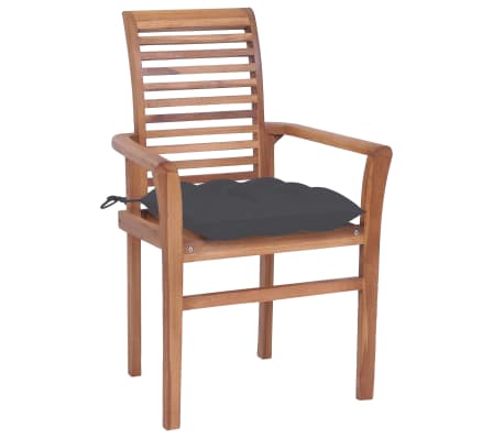 vidaXL Καρέκλες Τραπεζαρίας 8 τεμ. Μασίφ Ξύλο Teak & Ανθρακί Μαξιλάρια