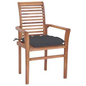 vidaXL Καρέκλες Τραπεζαρίας 8 τεμ. Μασίφ Ξύλο Teak & Ανθρακί Μαξιλάρια