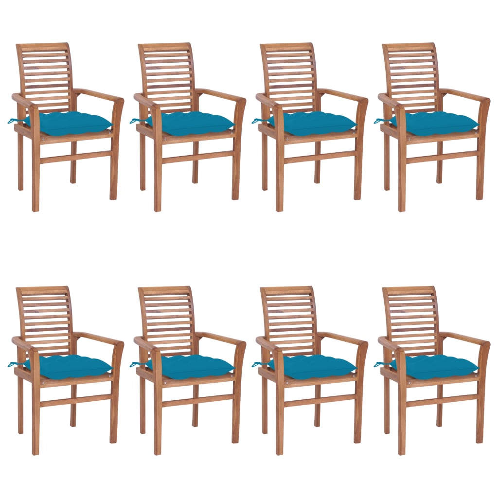 vidaXL Chaises à dîner 8 pcs avec coussins bleu clair Bois de teck