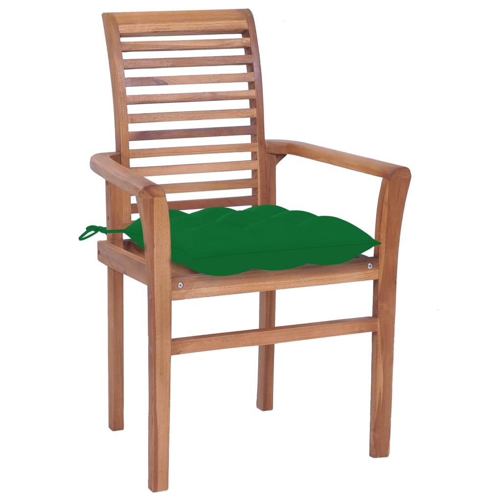 

vidaXL Eetkamerstoelen 8 st met groene kussens massief teakhout