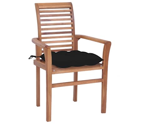 vidaXL Valgomojo kėdės su juodomis pagalvėlėmis, 8vnt., tikmedis