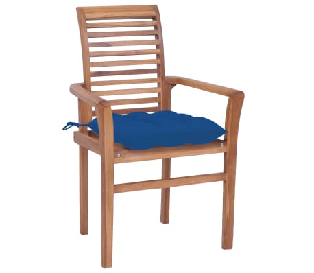 vidaXL Chaises à dîner 8 pcs avec coussins bleu Bois de teck solide