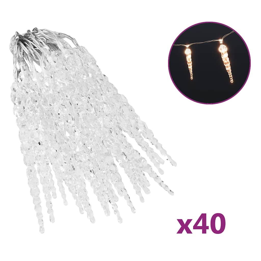 

vidaXL Christmas Icicle Lights 40 pcs Warm White Acrylic Remote Control